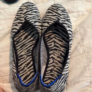 Rothy's Zebra Knit Ballet Flats - Black & Cream with Blue Trim